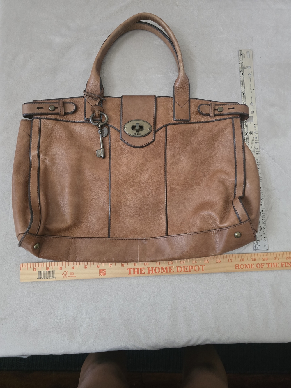 Vintage Fossil Tan Leather Satchel Tote